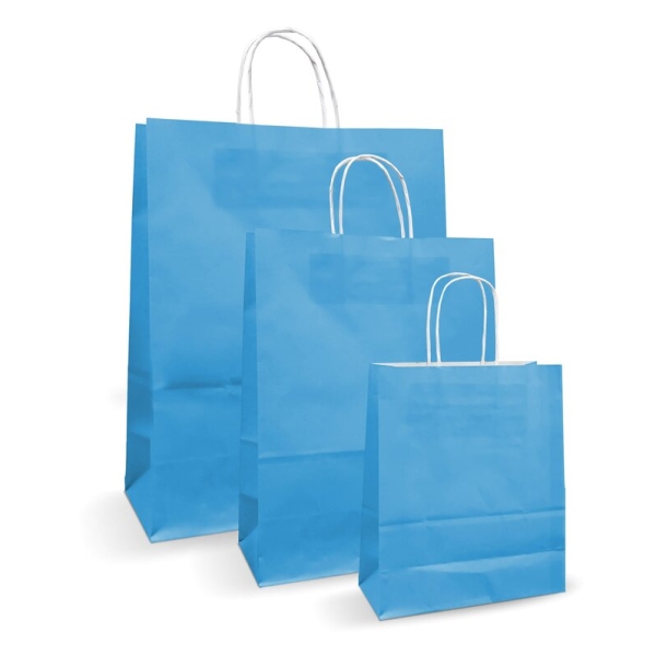 Pungi albe, colorate 100% albastru deschis - 16X9X21cm - 100 BUCATA.