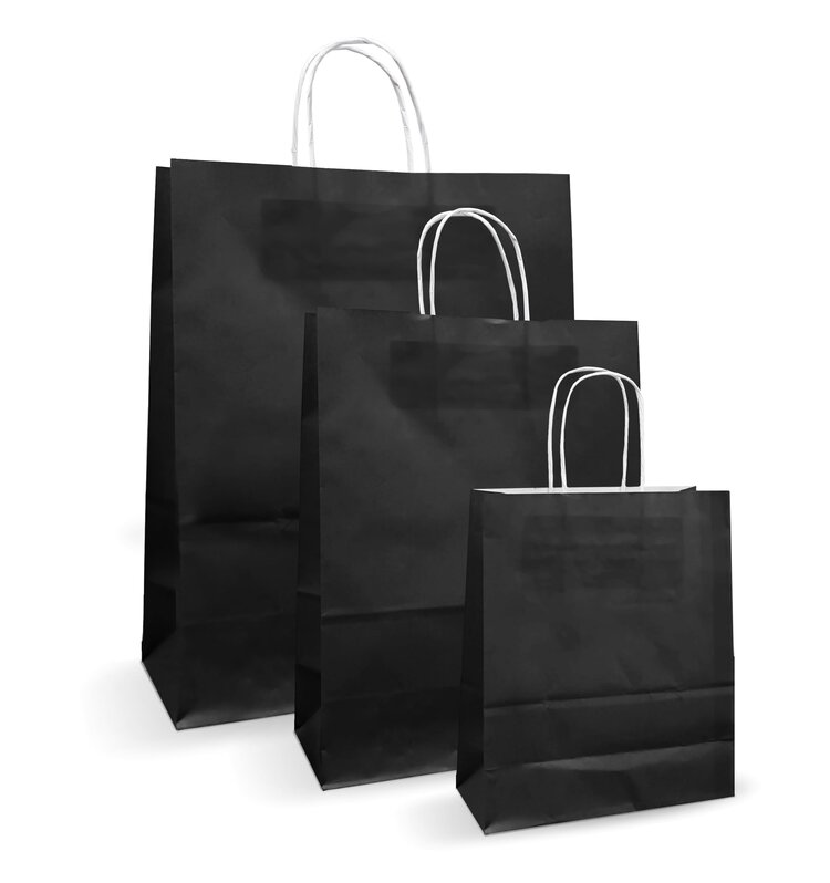 Pungi albe, colorate 100% negru - 16X9X21cm - 100 BUCATA.