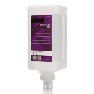 Gel dezinfectant pentru maini, SANITRUST, 1000 ml, pentru dispenser Manual DENALI-M, gel delicat fara parfum, incolor, ideal pentru pielea sensibila
