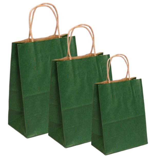 Pungi natur, colorate 100% verde inchis - 32x12x41 - 100 BUCATA.