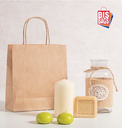 Punga hartie, natur, cu maner sfoara - 25x14x39cm - 100 BUCATA.