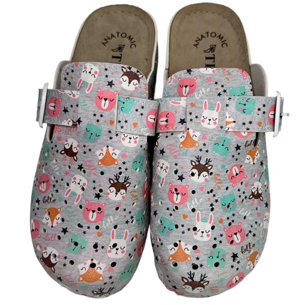 Saboti medicali, TELLUS, din piele artificiala, talpa lipita PU, model Animalute