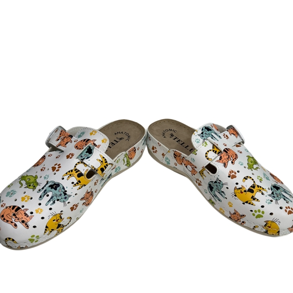 Saboti medicali, TELLUS, din piele artificiala, talpa lipita PU, model Pisicute