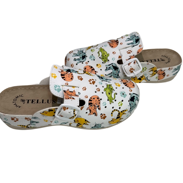 Saboti medicali, TELLUS, din piele artificiala, talpa lipita PU, model Pisicute