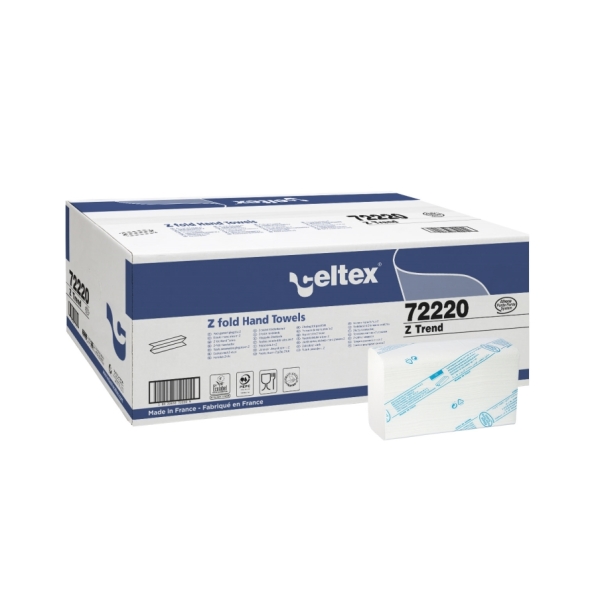 Prosoape de hârtie Z-Fold Celtex Z Trend C72220 – Hartie 100% celuloza Premium, 2 straturi, 150 portii/pachet, 25 pachete / bax