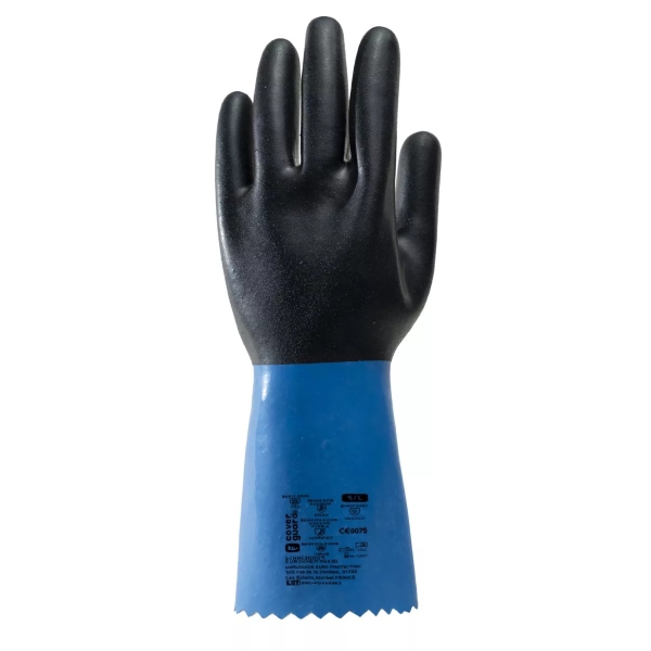 Manusi PDE protectie chimica, din bumbac neopren albastru si negru, EUROCHEM NE530, grosime 0,90 mm, lungime 35 cm