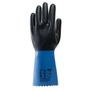 Manusi PDE protectie chimica, din bumbac neopren albastru si negru, EUROCHEM NE530, grosime 0,90 mm, lungime 35 cm