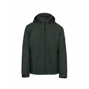 Jacheta impermeabila barbati softshell de iarna, gluga detasabila, elemente reflectorizante aplicate pe spate, la nivelul taliei si pe gluga, culoare military green, Payper Creek Ultralite Pad