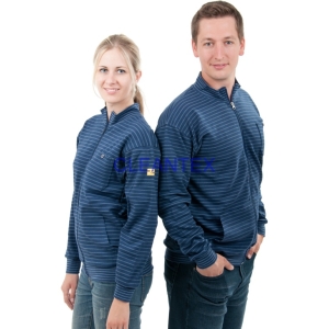 Hanorac ESD cu fermoar frontal si maneci lungi, conceput pentru utilizare în medii sensibile la descarcari electrostatice, albastru inchis