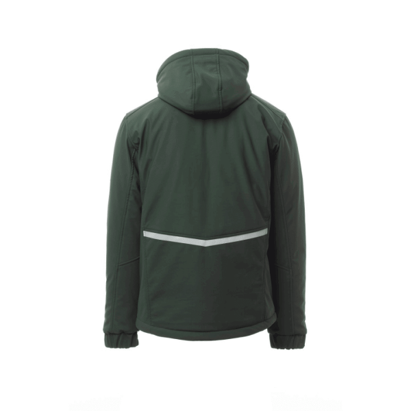 Jacheta impermeabila barbati softshell de iarna, gluga detasabila, elemente reflectorizante aplicate pe spate, la nivelul taliei si pe gluga, culoare military green, Payper Creek Ultralite Pad