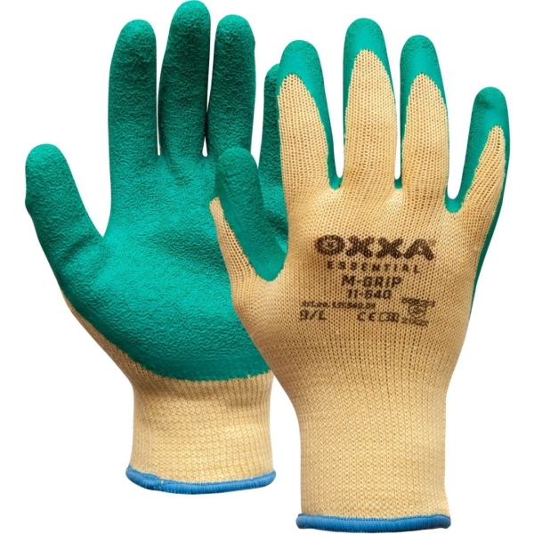 Manusi de protectie OXXA M-Grip 11-540, verde/galben, 6-12, din latex, cu manseta elastica, cu aderenta ridicata