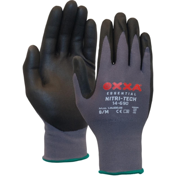 Manusi de protectie OXXA Nitri-Tech 14-690, negru/gri, 6-12, din nylon, cu manseta elastica, cu aderenta ridicata