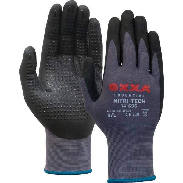 Manusi de protectie OXXA Nitri-Tech 14-695,negru/gri, 7-11, din nylon, cu manseta elastica, cu aderenta ridicata