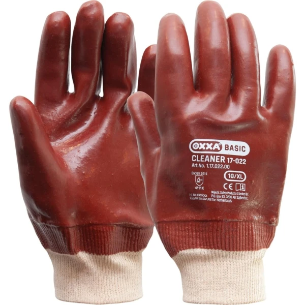 11702200.jpg Manusi de protectie OXXA Cleaner 17-022,rosu, wrist/closed,10, din bumbac, cu manseta elastica
