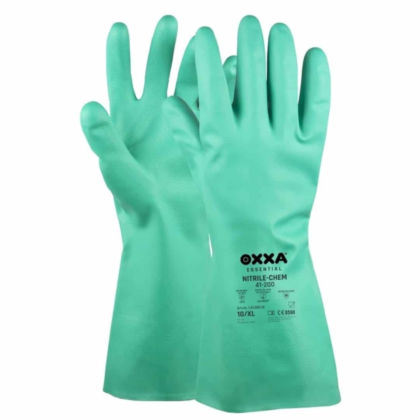 Manusi de protectie OXXA Nitrile-Chem 41-200, verde, 7-11, din bumbac, captusite