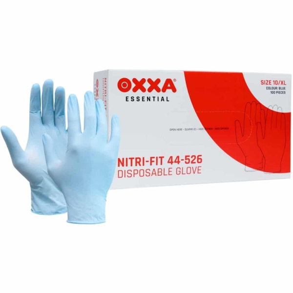 Manusi de unica folosinta OXXA Nitri-Fit 44-526 a 100 st, bl, 7-10, din nitril, cu manseta elastica