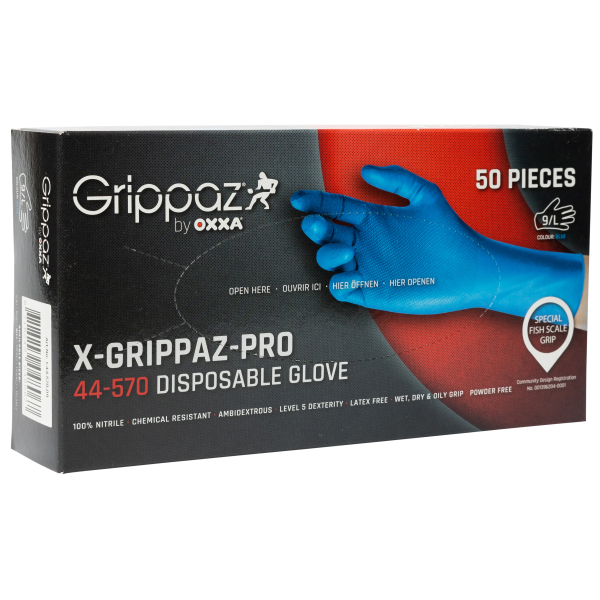 Manusi de nitril OXXA X-Grippaz-Pro 44-570,albastru,50pc,7-12, cu manseta elastica, cu aderenta ridicata