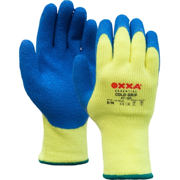 Manusi de protectie OXXA Cold-Grip 47-185, bl/fluo yel, 8-10, din latex, captusite, cu manseta elastica, cu aderenta ridicata