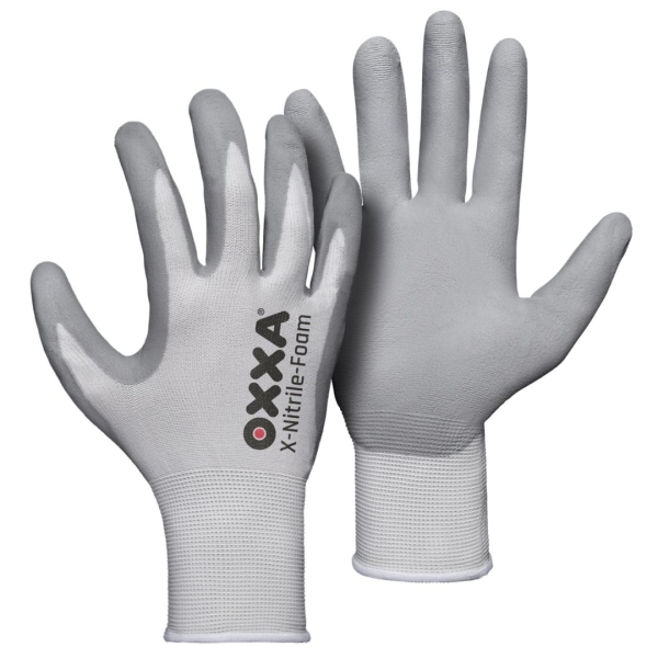 Manusi de protectie OXXA X-Nitrile-Foam 51-280,gri/wh, 7-11, din nylon, cu manseta elastica, cu aderenta ridicata