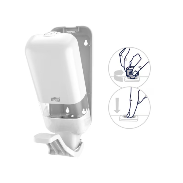 Dispenser manual pentru sapun,dezinfectant, gel, Tork, culoare alba