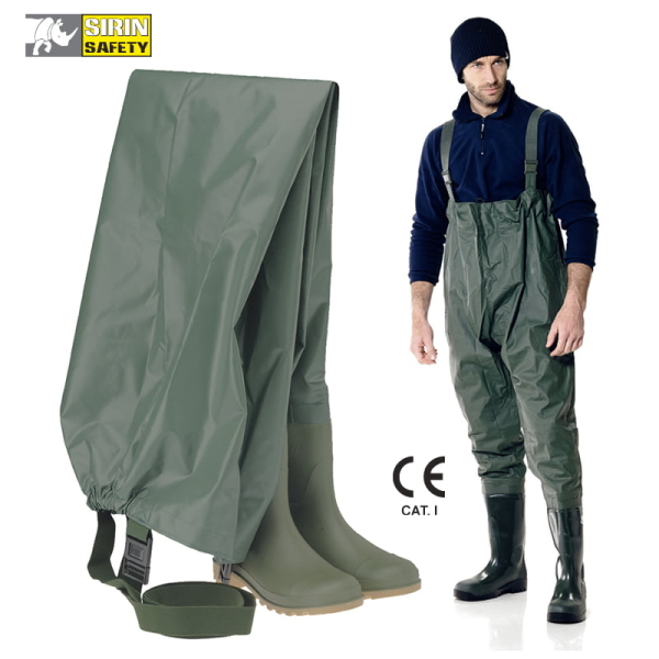 Cizme Sirin PVC sold cu pieptar WADERS S5 SRC, Nailon, Injectata din PVC, Bretele elastice cu catarame din plastic, Da