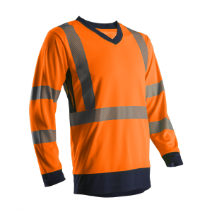 Tricou cu maneca lunga, Hi-Viz in culori fluorescente, orange-navy, cu benzi reflectorizante segmentate