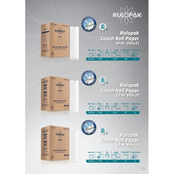 Rola medicala pentru examinare tip cearceaf, 2 straturi, 50m latime, 50 cm latime, 100 portii/rola, 6 role/bax, Rulopak