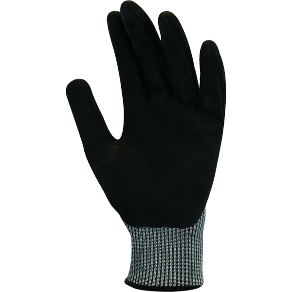 Mănușă tricotată cu strat protector - Fibră de sticlă, HDPE, Fibră de oțel - Nitril texturat aderent - Calibru : 13 - Pungă de 3, culori: Gri-Negru