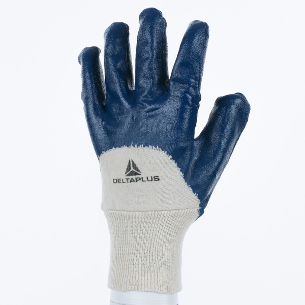 Mănușă tricotată cu strat protector - Bumbac - Bumbac - Nitril neted, culori: Albastru