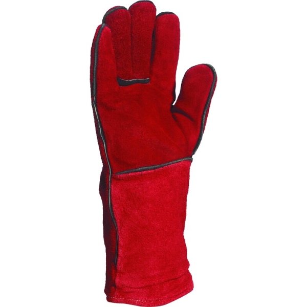 Mănușă preformată palmă piele/dos piele - Bovină - Lungime :  350   mm , culoare Roșu