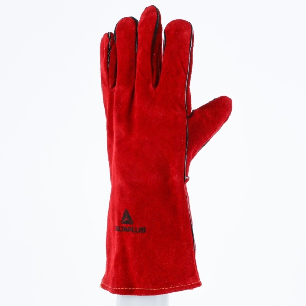 Mănușă preformată palmă piele/dos piele - Bovină - Lungime :  350   mm , culoare Roșu