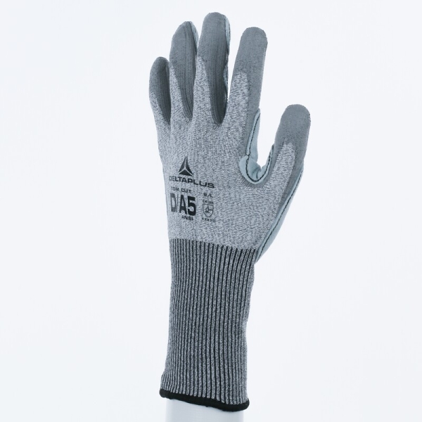 Mănușă tricotată cu strat protector - DELTAnocut - Bovină - PU - Calibru : 13, culori: Gri