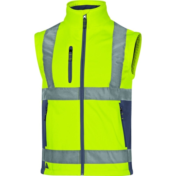 Softshell hidrofug 2 în 1 de înaltă vizibilitate -  Softshell - 100% poliester - Membrană TPU, 3 straturi laminate, culori: Galben fluorescent-Gri, Portocaliu Fluo-Gri