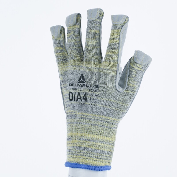 Mănușă tricotată fără strat protector cu țepi - HEATnocut, HDPE - Calibru : 10, culori: Galben-Gri