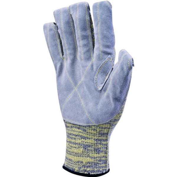 Mănușă tricotată fără strat protector cu țepi - HEATnocut, HDPE - Calibru : 10, culori: Galben-Gri