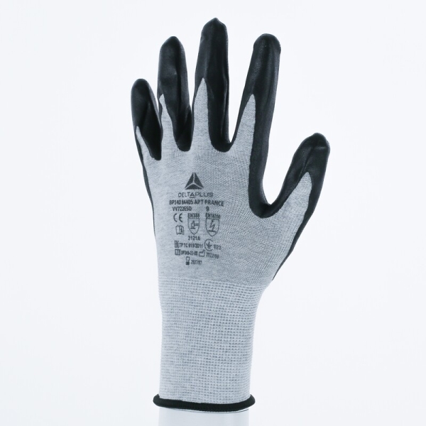 Mănușă tricotată cu strat protector - Carbon, Poliamidă - Spumă de nitril - Calibru : 15, culori: Gri-Negru
