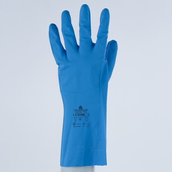 Mănușă impermeabilă fără fixare, neimpregnată cu pudră - Nitril neted - Lungime :  330   mm , culori: Albastru