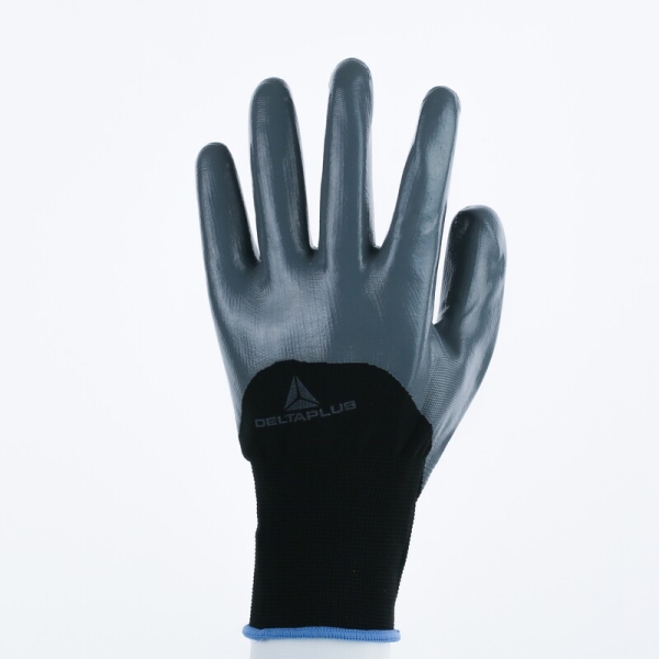 Mănușă tricotată cu strat protector - Poliester - Nitril neted - Calibru : 13, culori: Negru-Gri