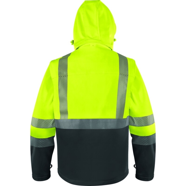 Softshell hidrofug 2 în 1 de înaltă vizibilitate -  Ripstop - 100% poliester - Membrană TPU, 3 straturi laminate, culori: Galben fluorescent-Gri, Portocaliu Fluo-Gri