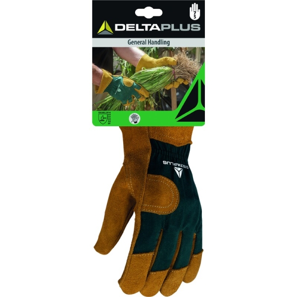 Mănușă preformată palmă piele/dos material textil - Bovină, culori: Bej-Verde