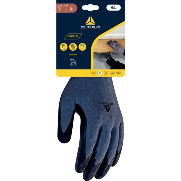 Mănușă tricotată cu strat protector - Poliamidă, Spandex - Polimer apă neted - Calibru : 15, culori: Gri-Negru