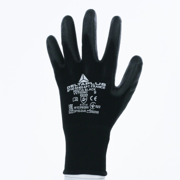 Mănușă tricotată cu strat protector - Poliamidă - PU - Calibru : 15, culori: Negru