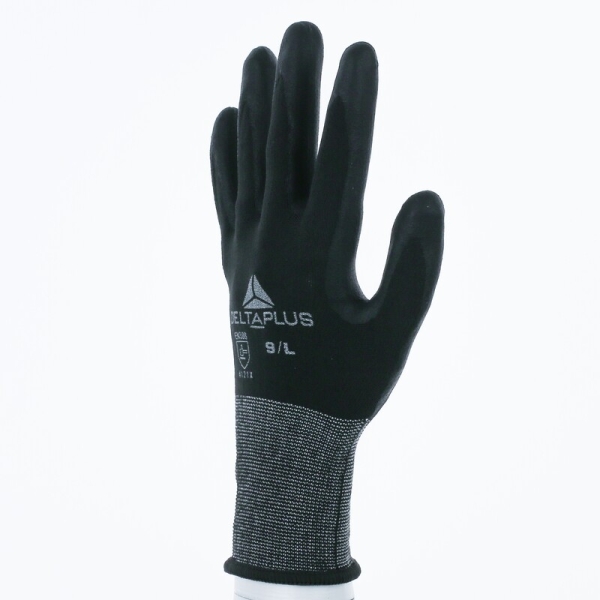 Mănușă tricotată cu strat protector - Poliester, Spandex - Spumă de nitril - Calibru : 15, culori: Negru