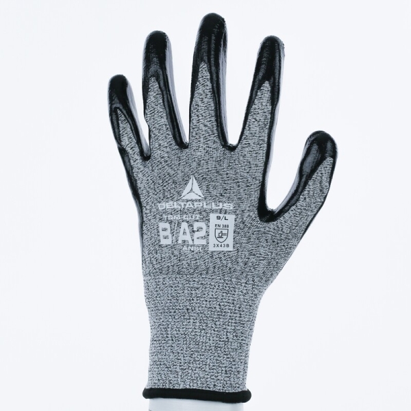 Mănușă tricotată cu strat protector - Econocut - Nitril neted - Calibru : 13 - Pungă de 3, culori: Gri-Negru