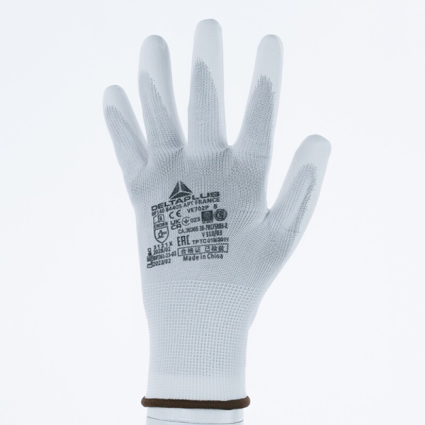 Mănușă tricotată cu strat protector - Poliester - PU - Calibru : 13, culori: Alb