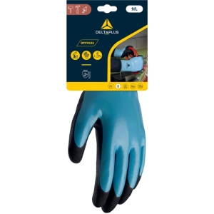 Mănușă tricotată cu strat protector - Poliamidă - Strat dublu de nitril - Calibru : 15, culori: Albastru-Negru