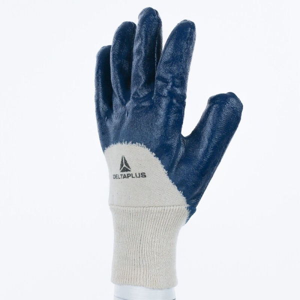 Mănușă tricotată cu strat protector - Bumbac - Bumbac - Nitril neted, culori: Albastru