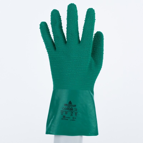 Mănușă impermeabilă cu fixare - Bumbac - Latex texturat aderent - Lungime :  300   mm , culori: Verde
