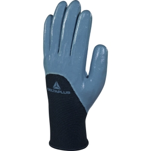 Mănușă tricotată cu strat protector - Poliester - Nitril neted - Calibru : 13, culori: Negru-Gri