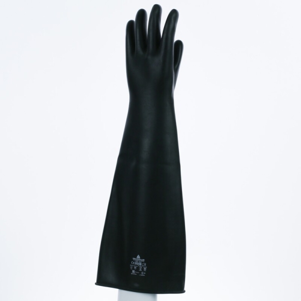 Mănușă impermeabilă fără fixare, neimpregnată cu pudră - Latex neted - Lungime :  600   mm , culoare Negru